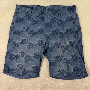 Peter Millar Collection Chino Shorts Mens 34 Indigo Blue Leaf‎ Print Classic Fit